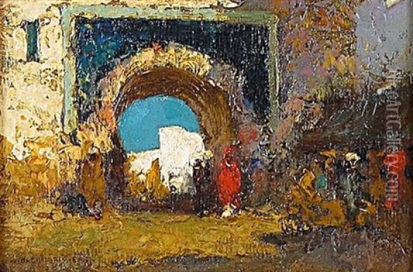 Entree De La Medina Au Maroc Oil Painting - Charles Henri Gaston Dagnac-Riviere