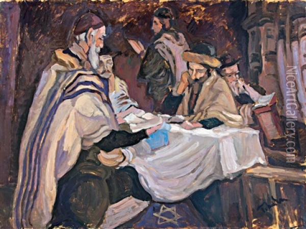Talmud Olvasok Oil Painting - Erno Tibor