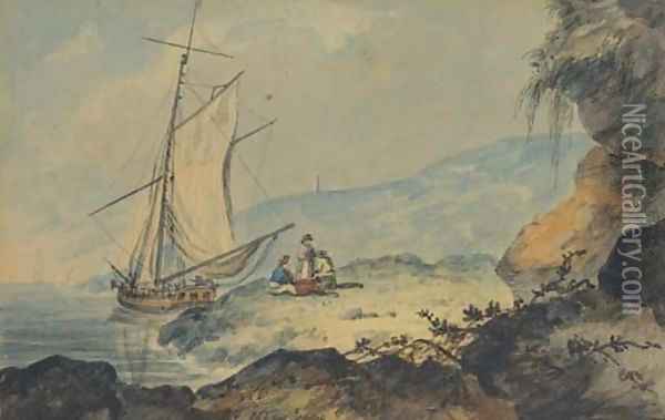 A gaff-rigged cutter in a coastal inlet, Devon Oil Painting - William Payne