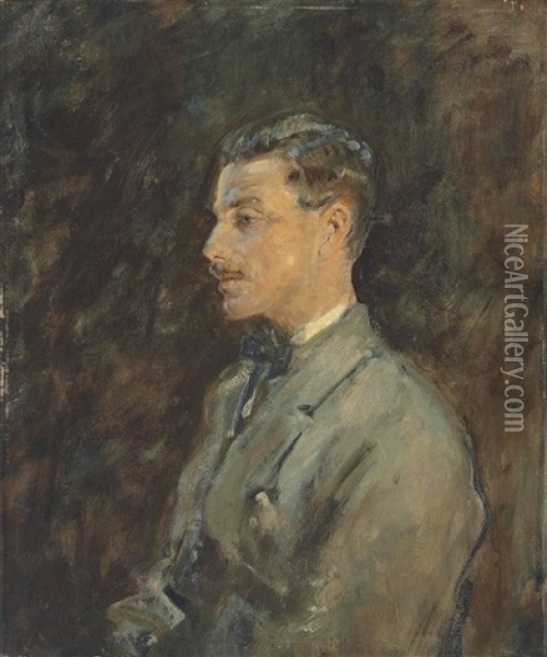 Portrait Of Charles Romer Williams, Profile, Half-length, In A Grey Coat Oil Painting - Arthur Ambrose McEvoy