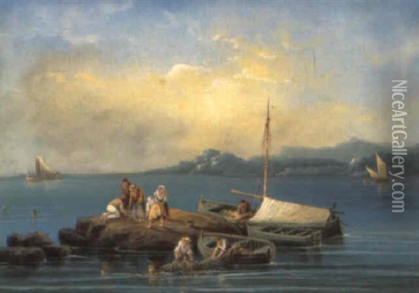 Pescatori A Sorrento Oil Painting - Gioacchino La Pira