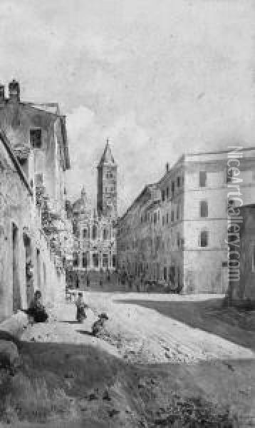 Children In A Street In San Giorgio Maggiore Oil Painting - Daniele Bucciarelli