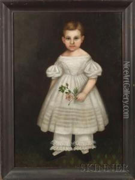 Portrait Of A Little Girl In White. Oil Painting - Erastus Salisbury Field