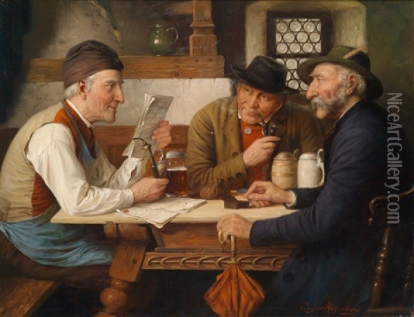 Die Wirtshausrunde Oil Painting - Josef Wagner-Hohenberg