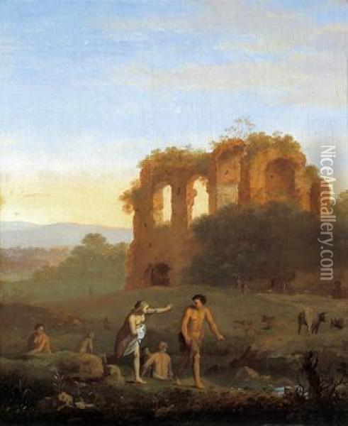 Paesaggio Arcadico Con Rovine E Bagnanti Oil Painting - Cornelis Van Poelenburch