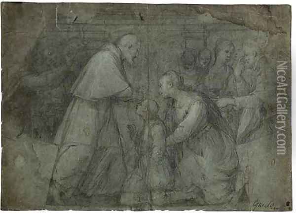 A Saint Restoring The Sight Of A Kneeling Child Design For A Compartment Of A Cupola Oil Painting - Florentine School