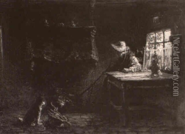 Woman In A Cottage By The Fireside Oil Painting - Jozef Israels
