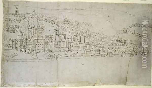 The Tower of London, from The Panorama of London, c.1544 Oil Painting - Anthonis van den Wyngaerde