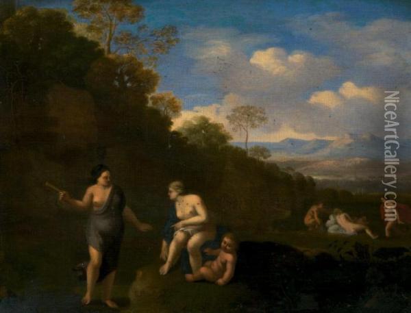 Nymphen In Einer Arkadischen Landschaft Oil Painting - Cornelis Van Poelenburch