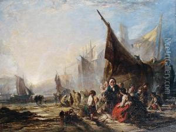 Sorting The Catch Oil Painting - Frederick Charles Underhill
