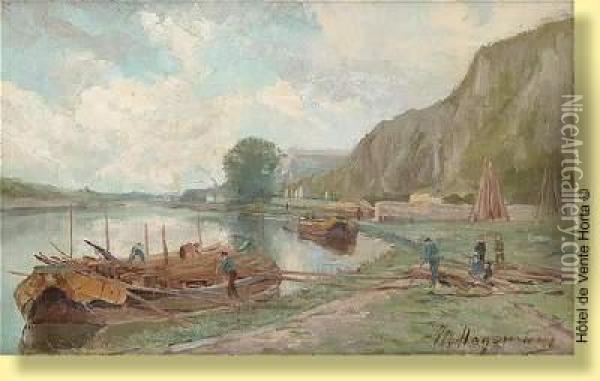Lechargement De La Barge Oil Painting - Maurice Hagemans