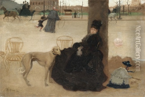 Young Mother With Her Child In A Park Oil Painting - Ernest-Ange Duez