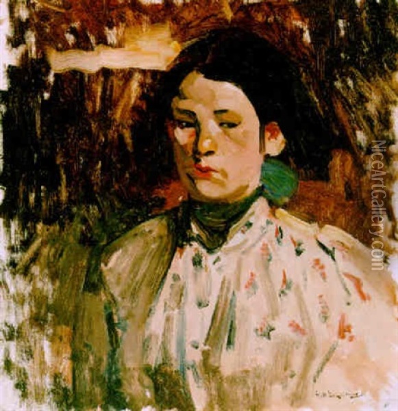 A Portrait Of A Girl (geesje Kwak?) Oil Painting - George Hendrik Breitner