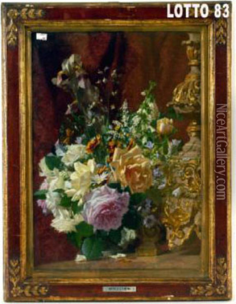 Fiori E Candeliere Oil Painting - Pietro Bouvier