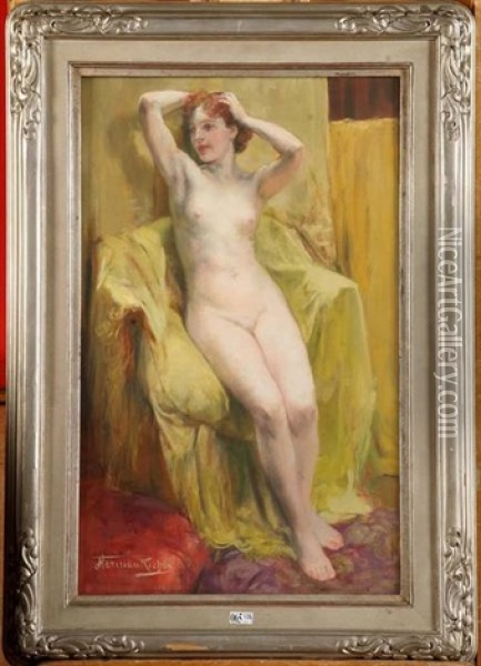 Femme Nue Assise Oil Painting - Herman Jean Joseph Richir