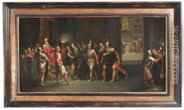 Christ Before Caiaphas. Oil Painting - Hans III Jordaens