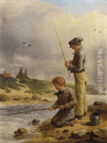 Fishing By The Estuary Oil Painting - Isaac Henzell