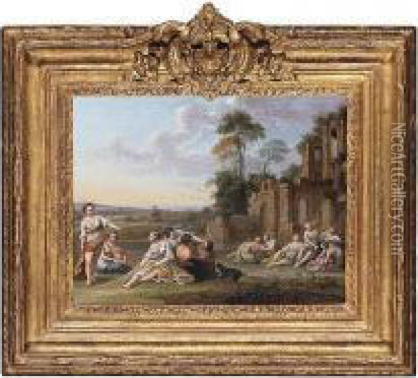 Landscape With Bathing Nymphs Oil Painting - Sebastien Jacques Leclerc Des Gobelins