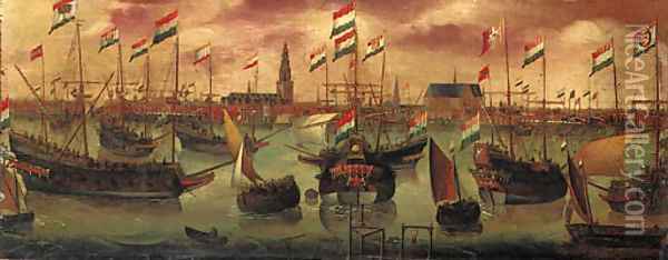 The Dutch Fleet off Amsterdam Oil Painting - Aert Anthonisz