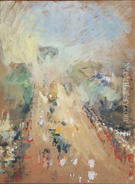 View From Champs Elysees Oil Painting - Eugene Louis Gillot