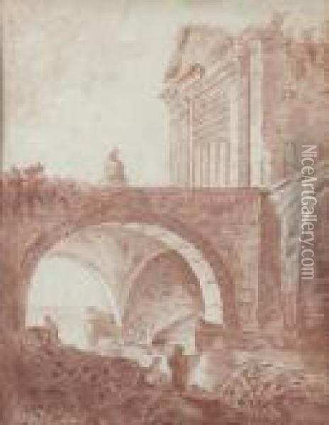 Pont Monumental Oil Painting - Hubert Robert