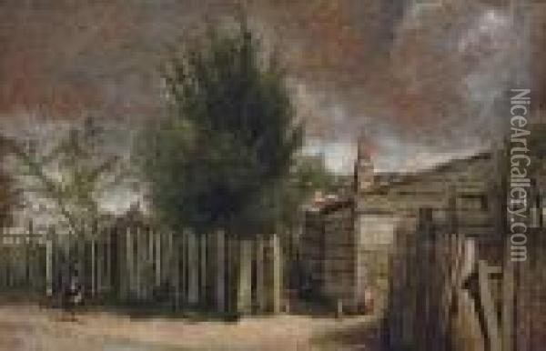 A Wooden Building With A Figure Bya Fence Oil Painting - John Constable