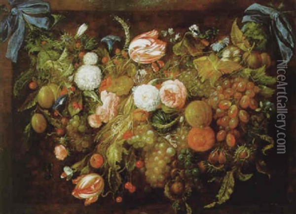 Stilleben Von Blumen Und Fruchten Oil Painting - Jan Davidsz De Heem
