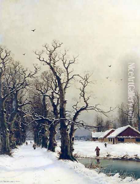 Winter scene Oil Painting - Nils Hans Christiansen