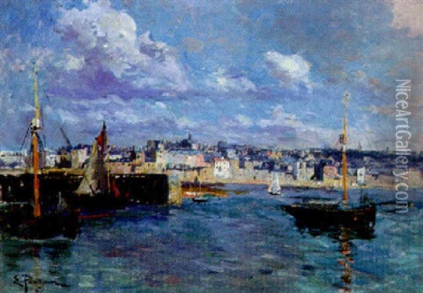 The Harbor Oil Painting - Edmond Marie Petitjean