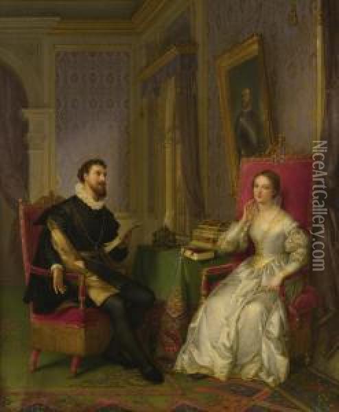 Torquato Fasso And Elenore D'este Oil Painting - Felice Schiavoni