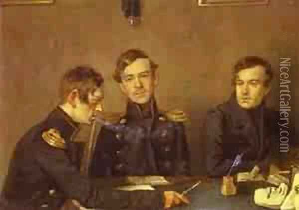 Andrey Grigoriy And Alexander Druzhinin 1840s Oil Painting - Pavel Andreevich Fedotov