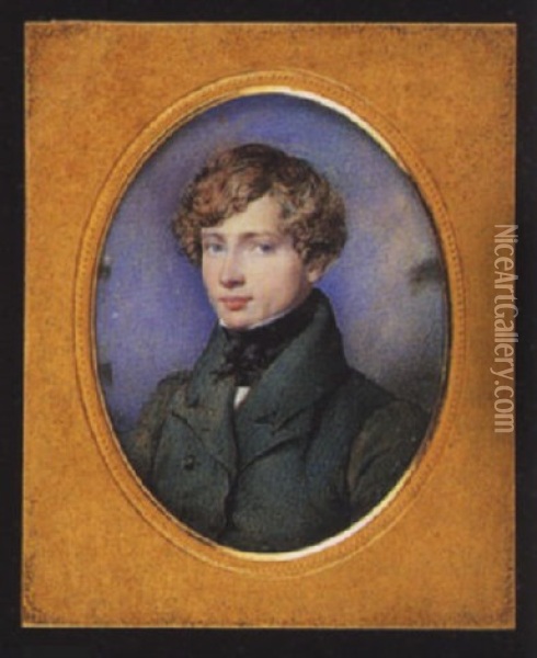 A Young Gentleman Wearing Blue-green Coat, Tied Black Stock And White Chemise Oil Painting - George Richmond