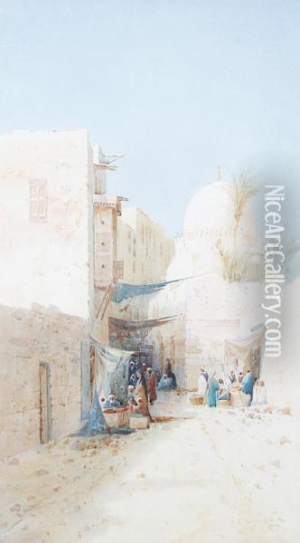 A Street In Cairo Oil Painting - Augustus Osborne Lamplough