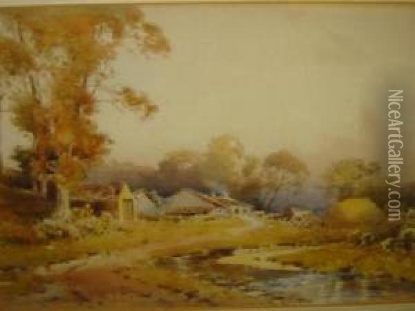 A Lakeland Farmstead Oil Painting - Frederick Tucker