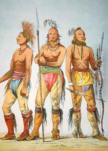 Three Osage Braves, 1841 Oil Painting - George Catlin