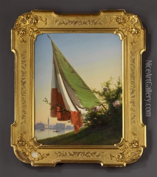 La Nostra Bandiera Mit Blick Auf Den Canale Grande Und Markusplatz In Venedig Oil Painting - Ercole Calvi