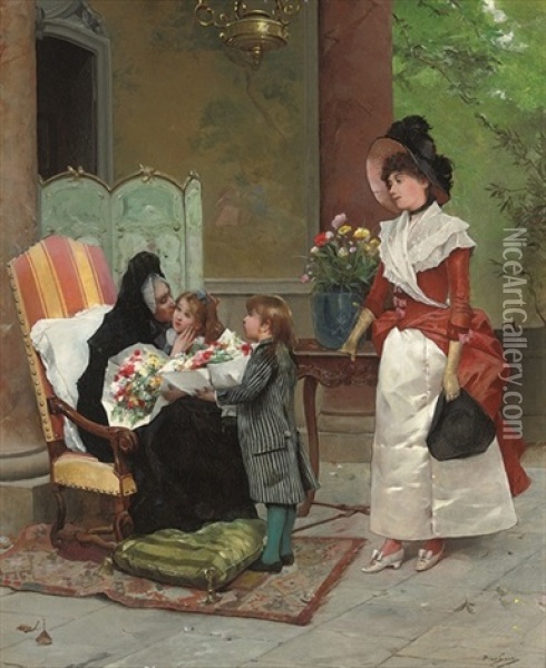 The Family Visit Oil Painting - Emile Auguste Pinchart