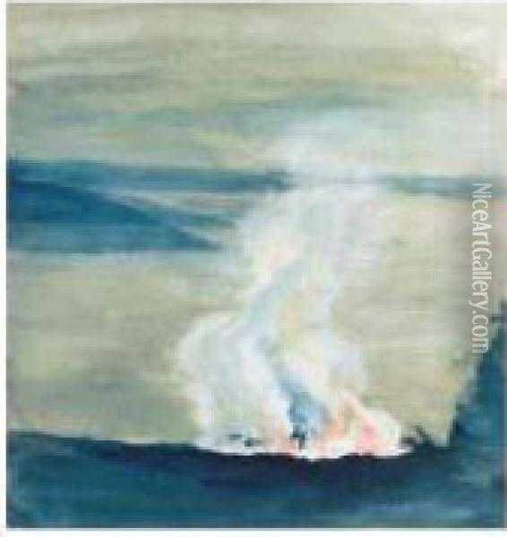 Crater Of Kilauea And Dana Lake In Twilight, Hawaii Oil Painting - John La Farge