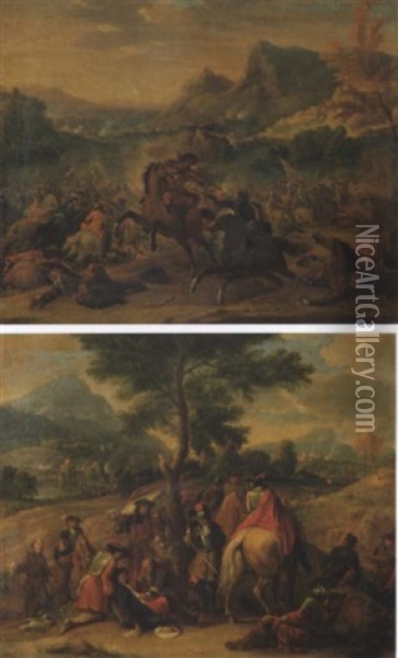 A Cavalry Battle Oil Painting - Jean-Baptiste Martin the Elder