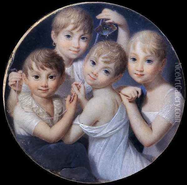 Portrait of the Daughters of Gian Giacomo Trivulzio c. 1807 Oil Painting - Giambattista Gigola