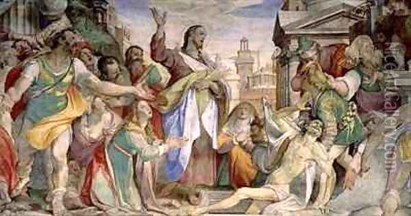 Resurrection of Lazarus Oil Painting - Battista Franco