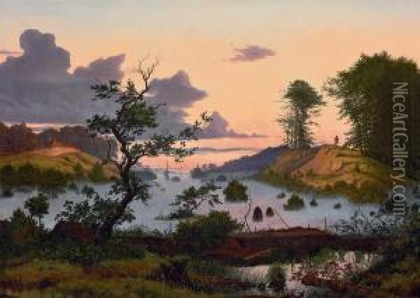 Sunrise Over A Northern Landscape Oil Painting - Eduard Von Buchan