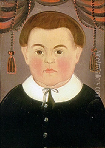 Portrait Of A Young Boy Wearing A Black Suit With White Collar Oil Painting - William Matthew Prior