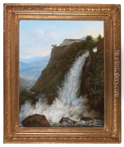 Landscape With The Cascata Delle Marmore Bei Terni, In The Nera Valley Oil Painting - Johan Christian Dahl