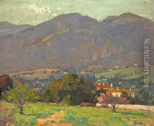 Homes Along The San Gabriel Mountains Oil Painting - Ferdinand Kaufmann