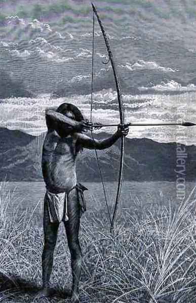 A Veddah of Ceylon shooting with the bow, from The History of Mankind, Vol.III, by Prof. Friedrich Ratzel, 1898 Oil Painting - Schmidt, Emil