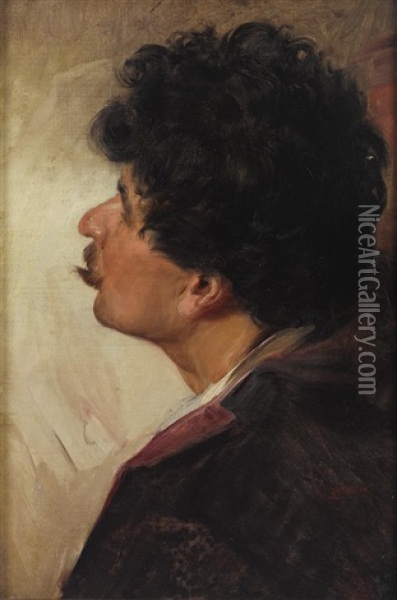 A Portrait Of A Man In Profile Oil Painting - Vaclav Brozik
