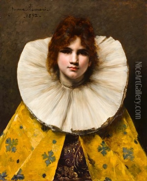 A Portrait Of A Young Girl With A Ruffled Collar Oil Painting - Juana Romani