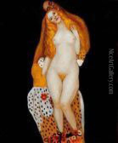 Adam And Eve Oil Painting - Gustav Klimt