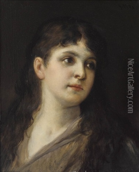 Bildnis Einer Jungen Dame (melancholie) Oil Painting - Gabriel von Max
